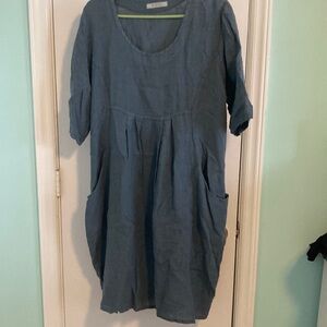 Elegant Blue Women's Dress Linen